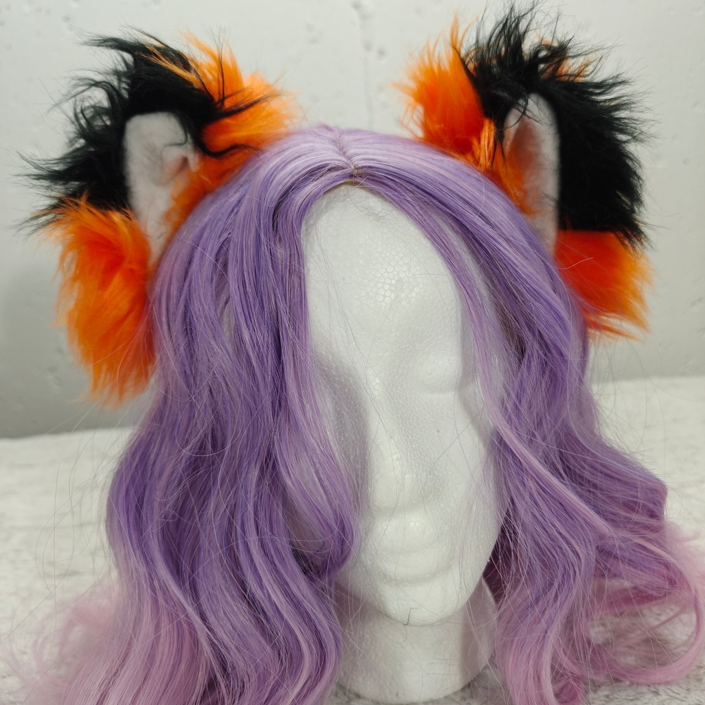 PawStar Faux Fur Fox‎ Ear Hair Clips Orange Black Cosplay Furry Anime Convention
